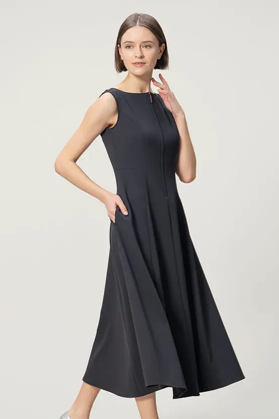 [Active Cool] A-line front zip long dress