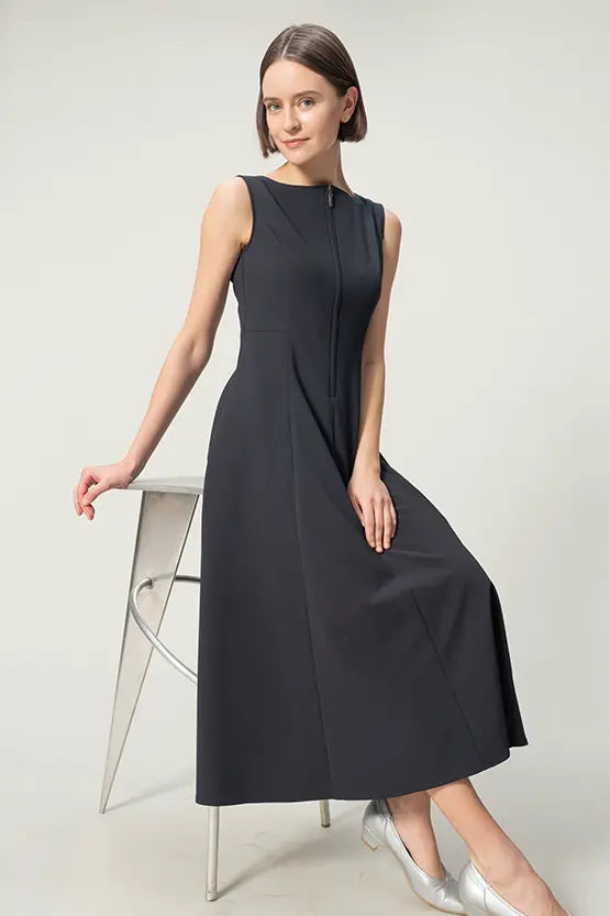 [Active Cool] A-line front zip long dress