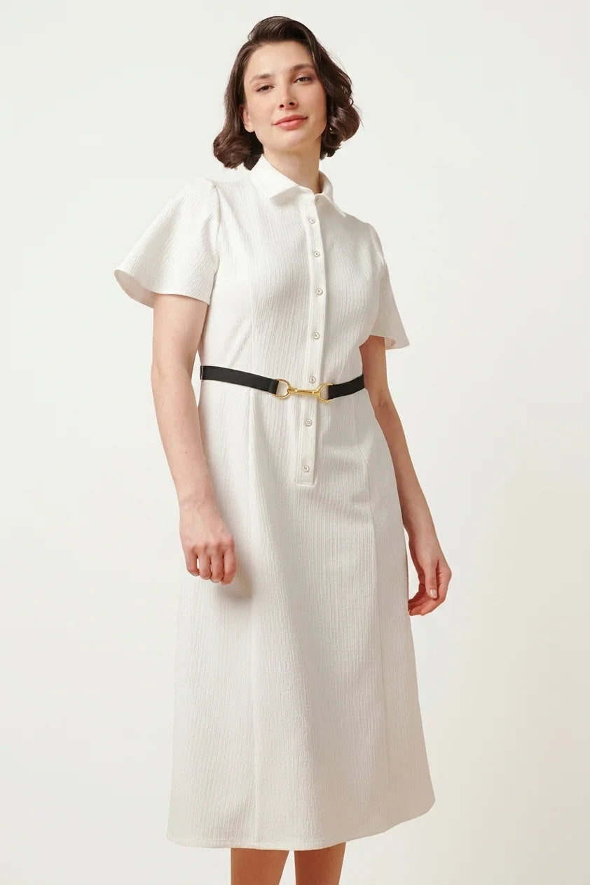Stretch Sucker: Stretch Seersucker Bow-Tie Shirt Dress