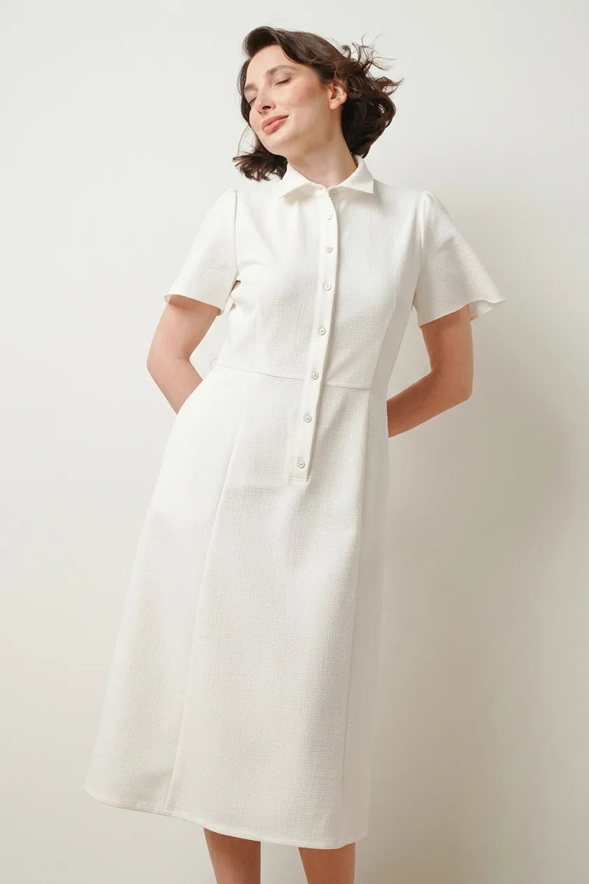 Stretch Sucker: Stretch Seersucker Bow-Tie Shirt Dress