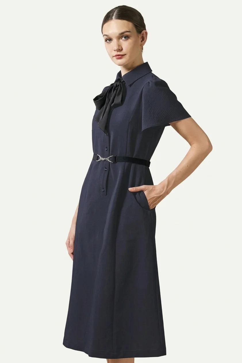Stretch Sucker: Stretch Seersucker Bow-Tie Shirt Dress