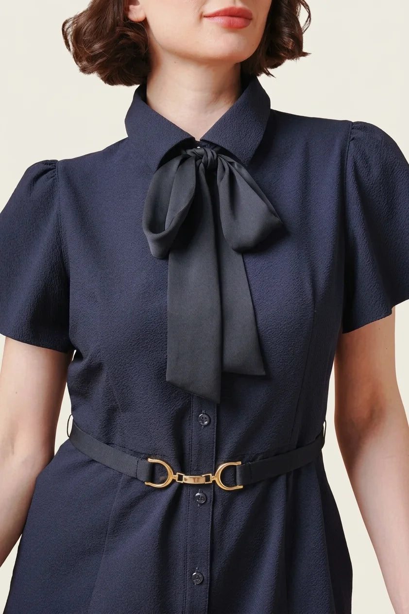 Stretch Sucker: Stretch Seersucker Bow-Tie Shirt Dress