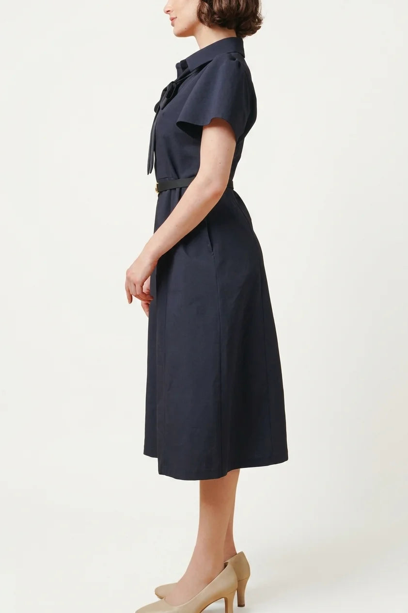 Stretch Sucker: Stretch Seersucker Bow-Tie Shirt Dress