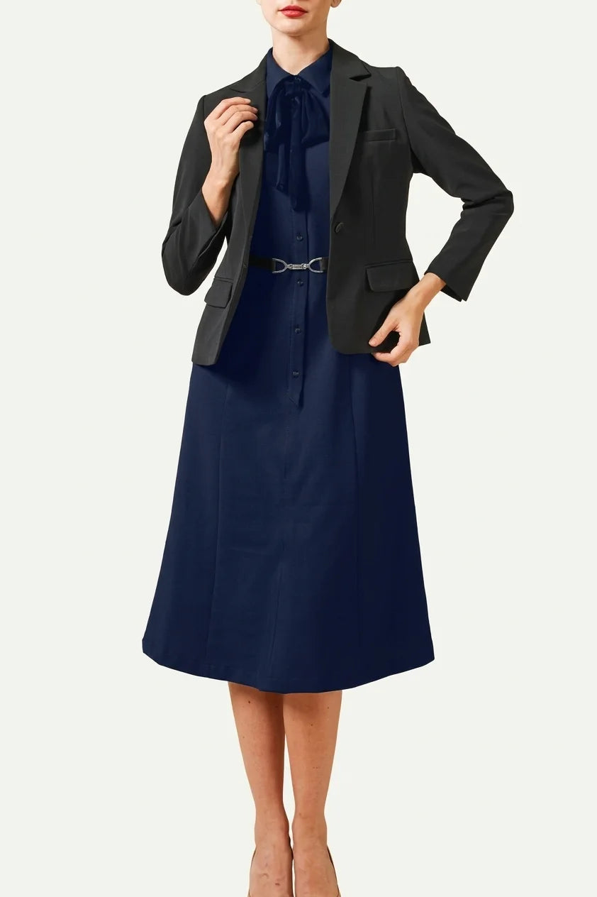 Stretch Sucker: Stretch Seersucker Bow-Tie Shirt Dress