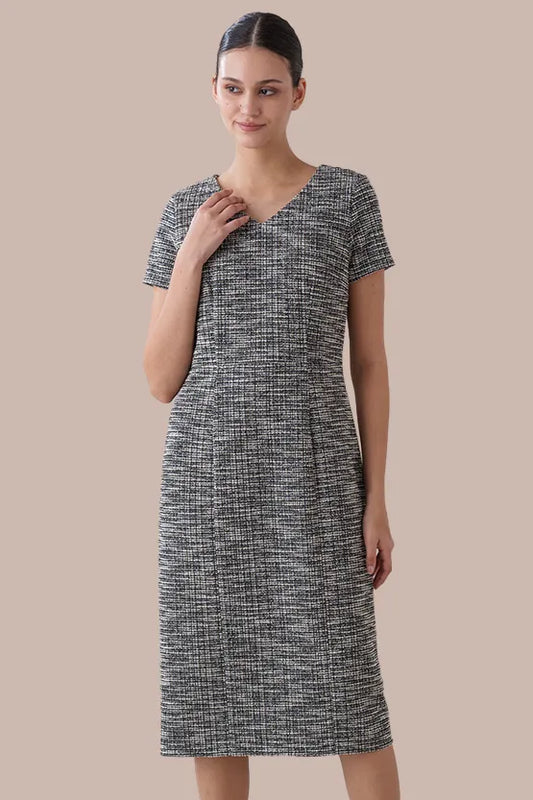 Stretch Lame Tweed: V-Neck I-Line Dress