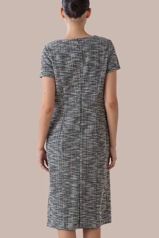 Stretch Lame Tweed: V-Neck I-Line Dress
