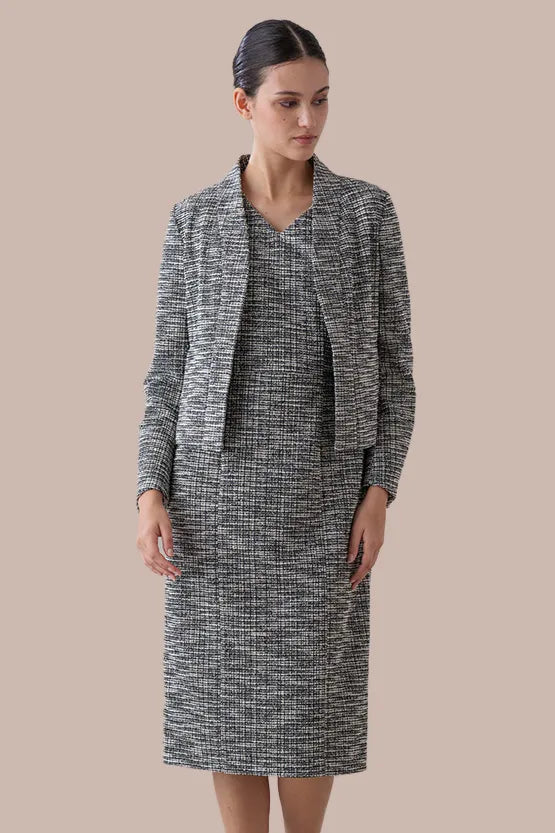 Stretch Lame Tweed: V-Neck I-Line Dress