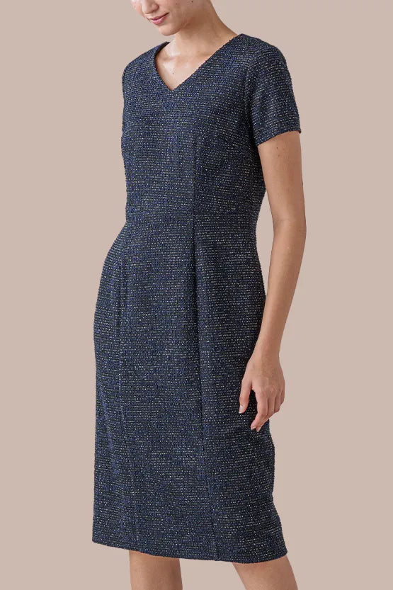 Stretch Lame Tweed: V-Neck I-Line Dress