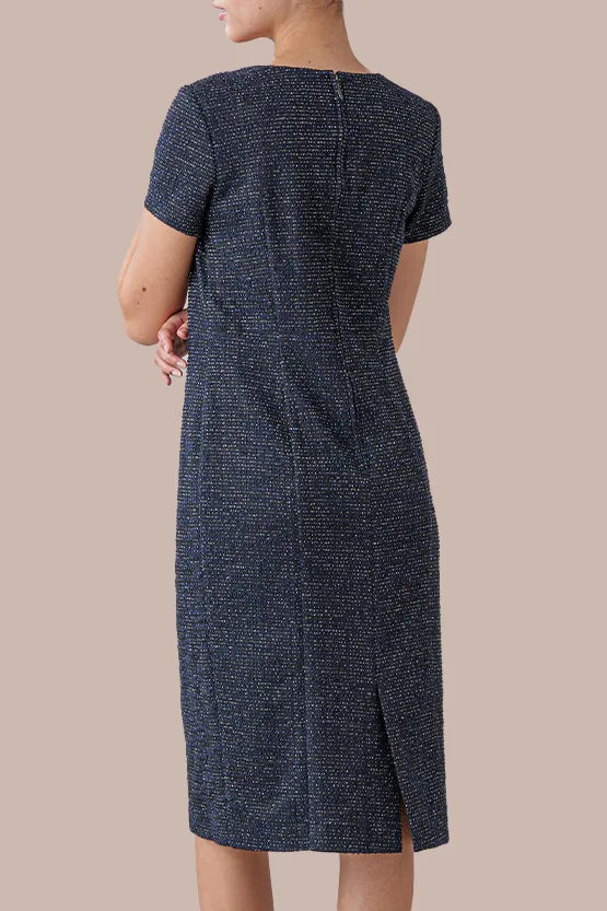 Stretch Lame Tweed: V-Neck I-Line Dress