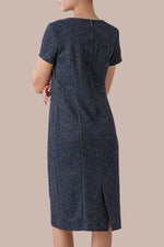 Stretch Lame Tweed: V-Neck I-Line Dress