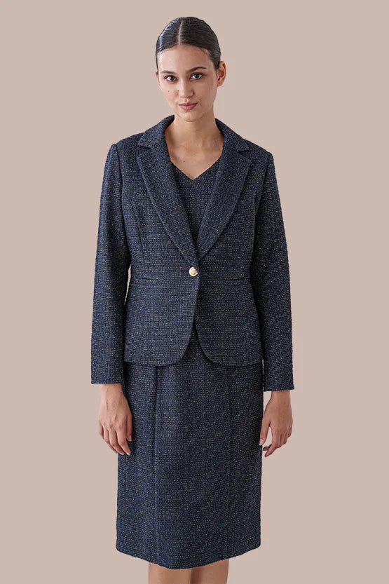 Stretch Lame Tweed: V-Neck I-Line Dress