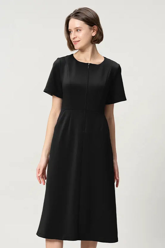 [Space Material] A-line Front Zip Dress