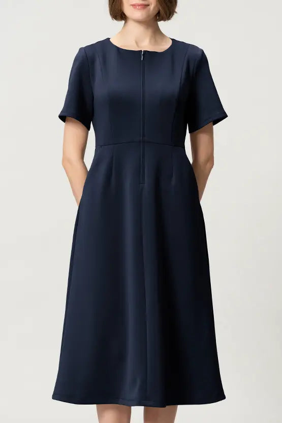 [Space Material] A-line Front Zip Dress