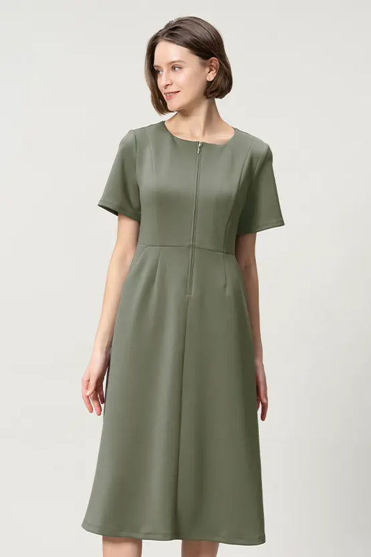 [Space Material] A-line Front Zip Dress