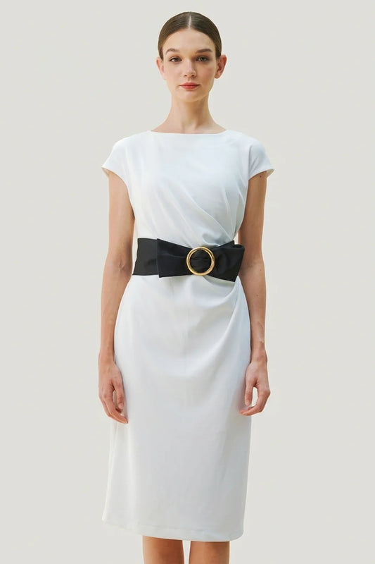Active Stretch: Active Stretch White Sash T-Dress