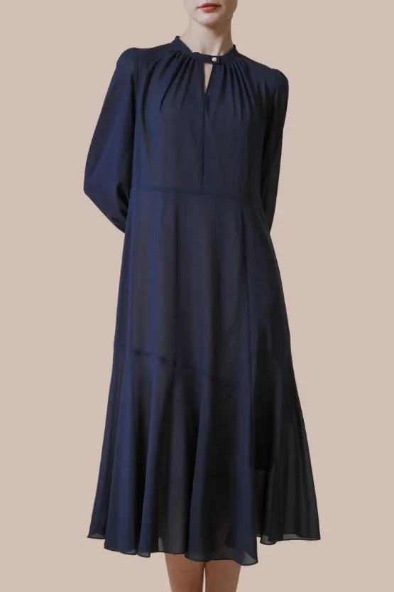 Stretch Chiffon:Navy Long Mermaid Dress