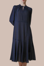 Stretch Chiffon:Navy Long Mermaid Dress