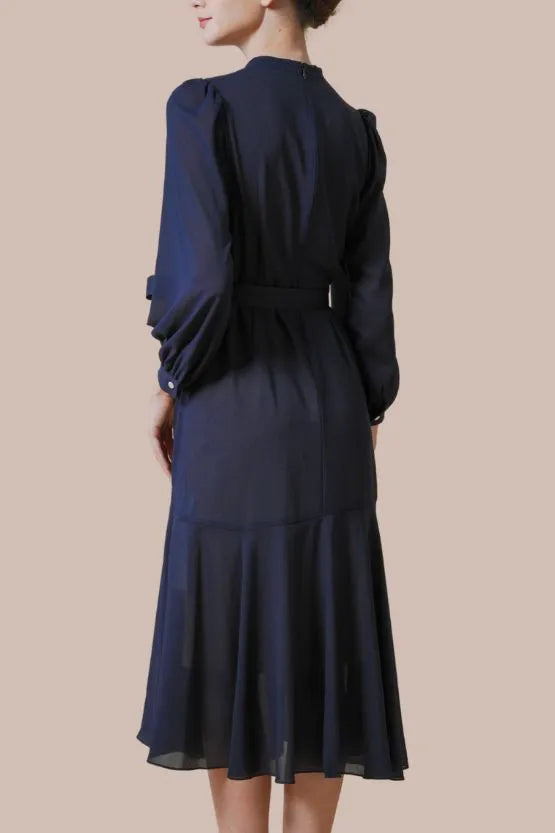 Stretch Chiffon:Navy Long Mermaid Dress