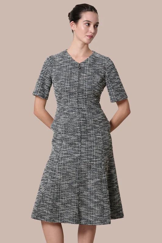 Stretch Lame Tweed: Zip-Up Semi-Mermaid Dress