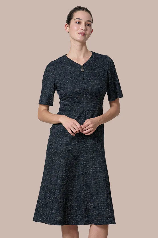 Stretch Lame Tweed: Zip-Up Semi-Mermaid Dress