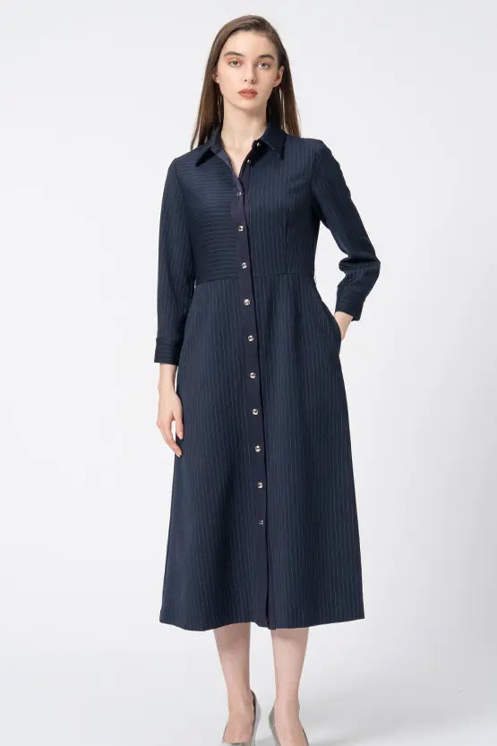 【Active Warm Pinstripe】Shirt Dress