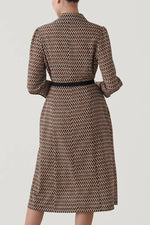Chiffon Georgette: Monogram Brown Shirt Dress With Bowtie