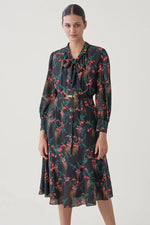 Stretch Chiffon: Black Garden Mermaid Dress With Tie