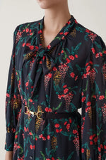 Stretch Chiffon: Black Garden Mermaid Dress With Tie