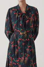 Stretch Chiffon: Black Garden Mermaid Dress With Tie