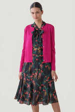 Stretch Chiffon: Black Garden Mermaid Dress With Tie