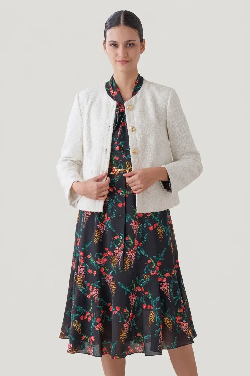 Stretch Chiffon: Black Garden Mermaid Dress With Tie