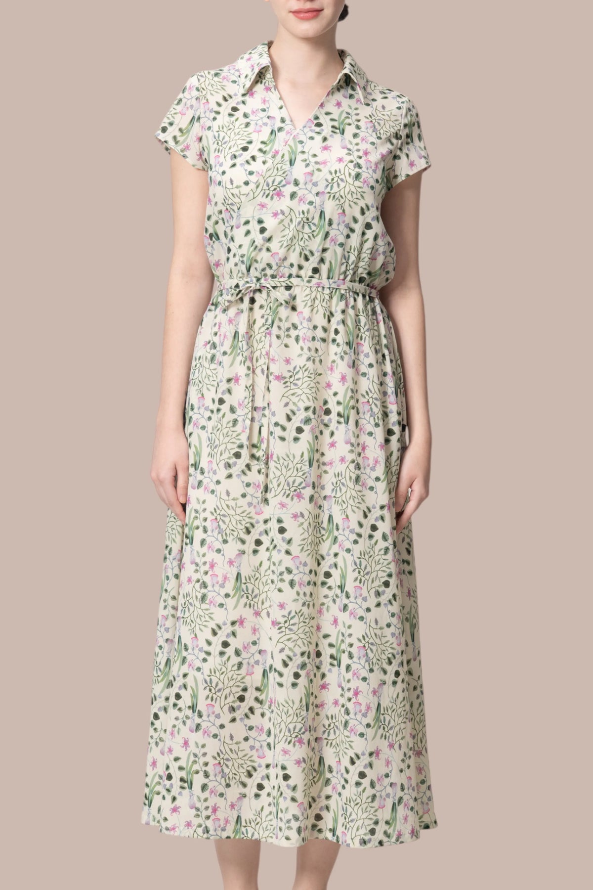 Stretch Chiffon: Collared Cache-Coeur Long Dress