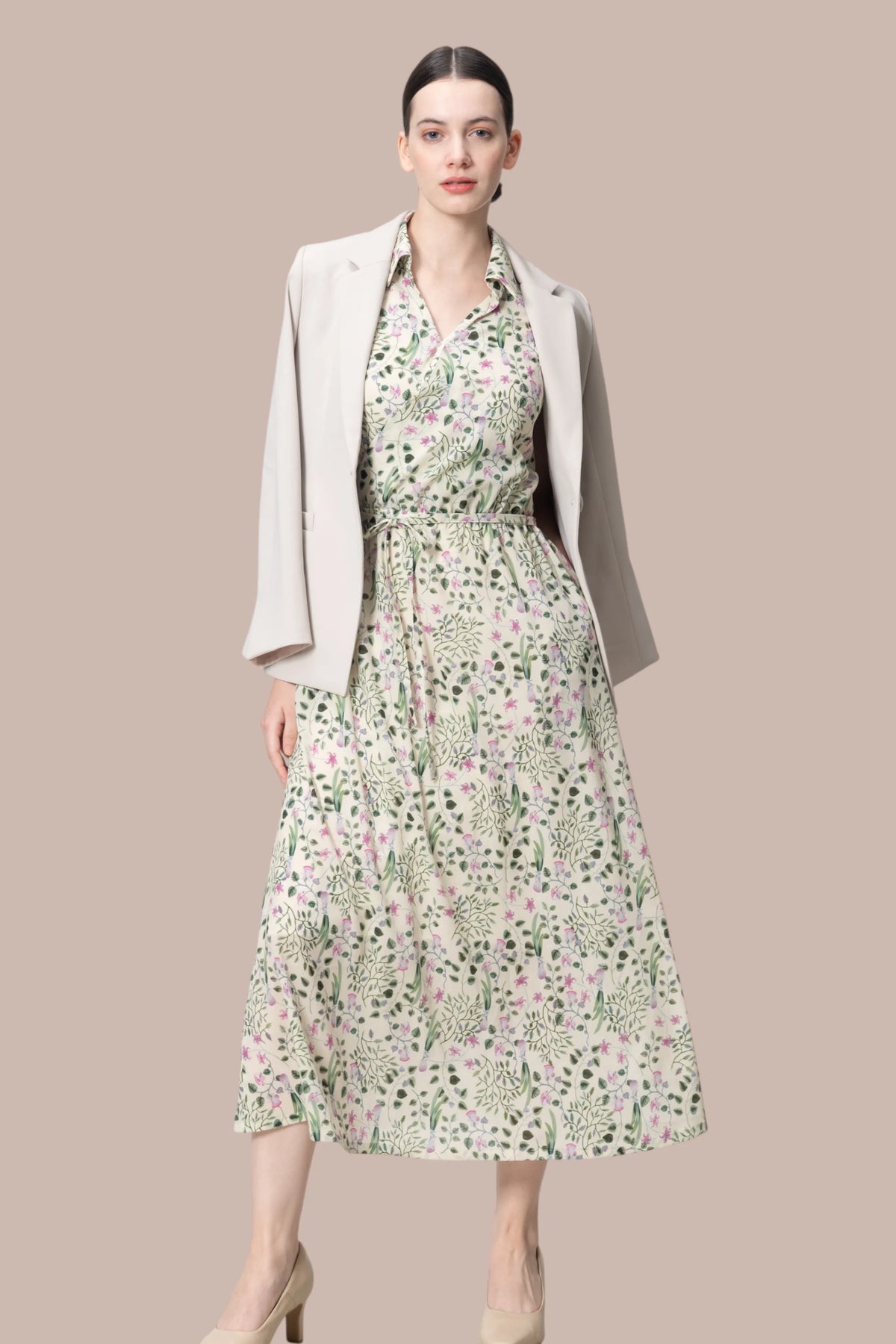 Stretch Chiffon: Collared Cache-Coeur Long Dress