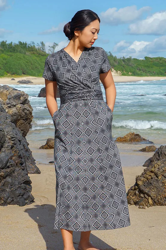 Oshima Tsumugi Design Stretch Jersey: Long Marilyn Dress