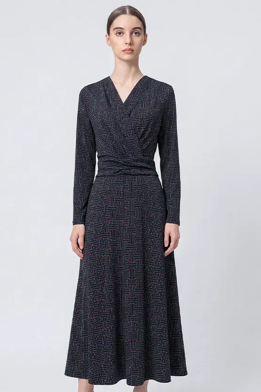 Oshima Tsumugi-Inspired Moist Jersey: Long Marilyn Dress - Indigo Akina Bara