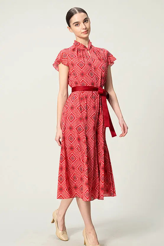 Oshima Tsumugi Design Stretch Chiffon: Mid-Length Semi-Mermaid Dress
