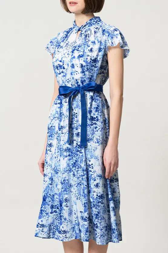 Stretch Chiffon: Twist Neck Mid-Length Mermaid Dress