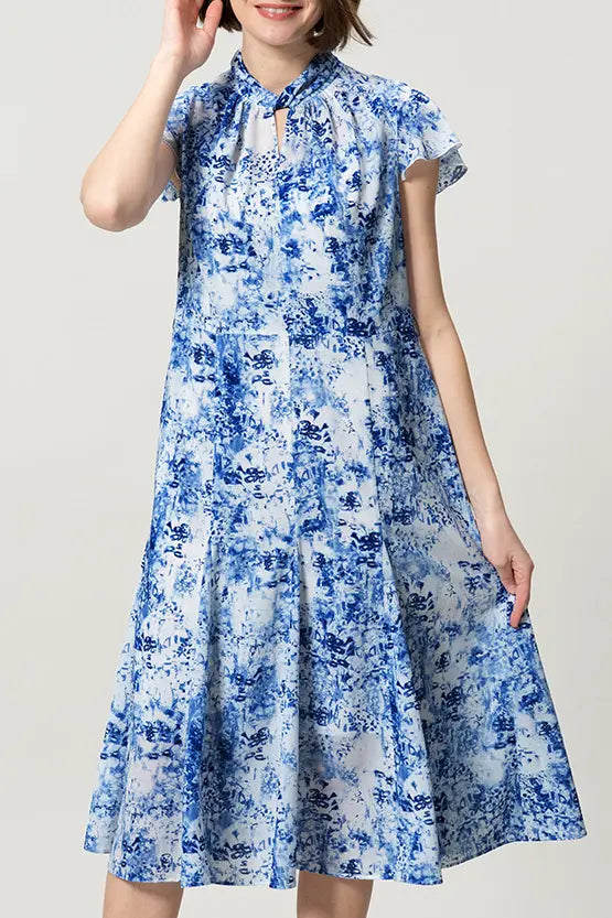 Stretch Chiffon: Twist Neck Mid-Length Mermaid Dress