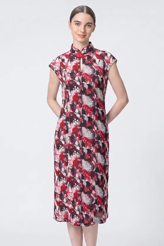 【Stretch Chiffon】Mandarin Dress