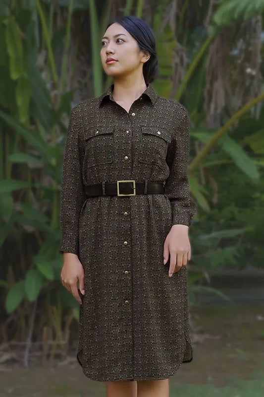 Oshima Tsumugi Design Stretch Georgette: Shirt Dress