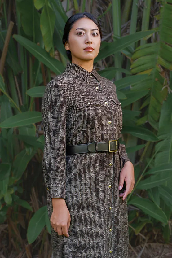 Oshima Tsumugi Design Stretch Georgette: Shirt Dress