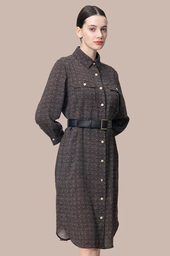 Oshima Tsumugi Design Stretch Georgette: Shirt Dress