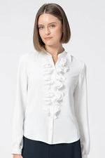 【Back Satin Georgette】Frill Long-Sleeve Blouse
