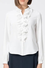 【Back Satin Georgette】Frill Long-Sleeve Blouse