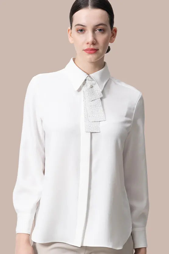 Authentic Oshima Tsumugi: Stretch Georgette Shirt with Bow Tie