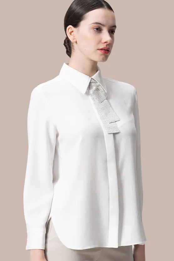 Authentic Oshima Tsumugi: Stretch Georgette Shirt with Bow Tie
