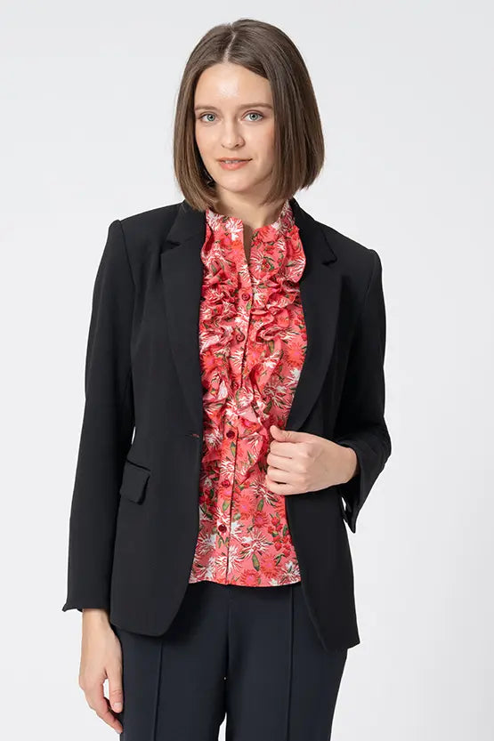Stretch Chiffon: Ruffle Long-Sleeve Blouse