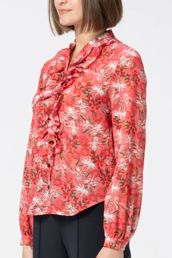 Stretch Chiffon: Ruffle Long-Sleeve Blouse