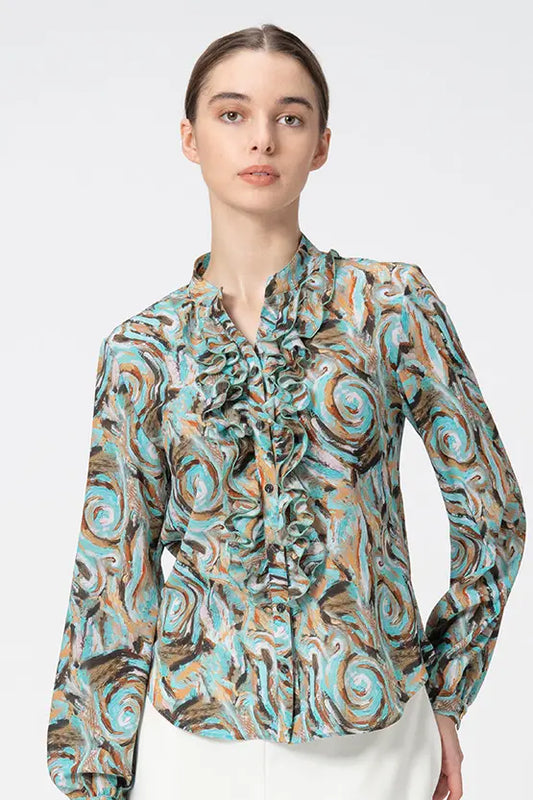 Stretch Chiffon: Ruffle Long-Sleeve Blouse
