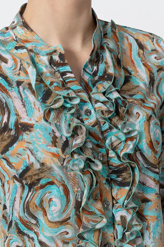 Stretch Chiffon: Ruffle Long-Sleeve Blouse